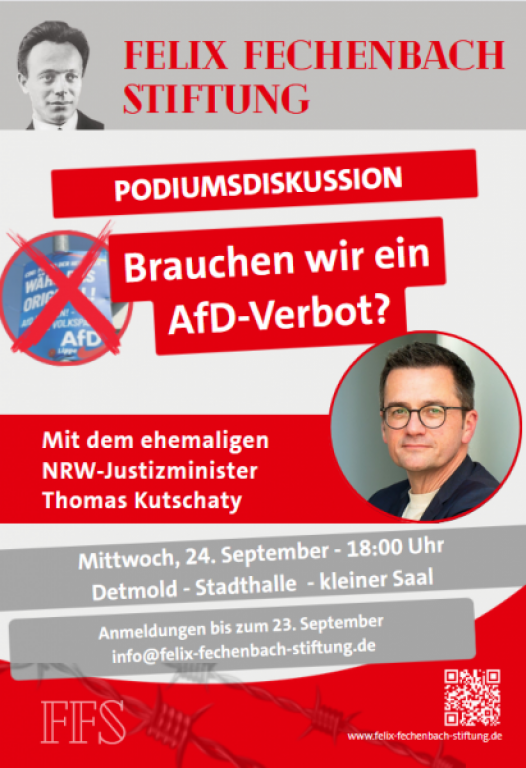 Plakat zur Podiumsdiskussion am 24. September zur Frage "Brauchen wir ein AfD Verbot"?